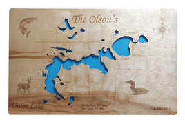 Union Lake, Minnesota - laser cut wood map