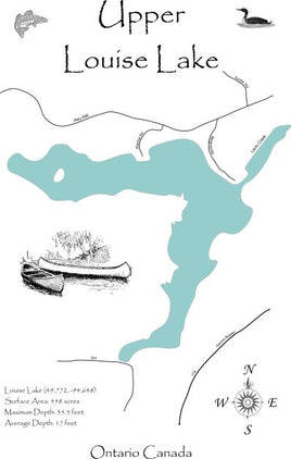 Upper Louise Lake, Ontario, Canada - Laser Cut Wood Map