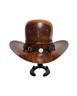 Walnut Cowboy Hat - Rare Wood Turned Men's Headwear #244