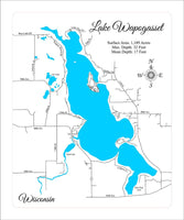Wapogasset Lake, Wisconsin - laser cut wood map