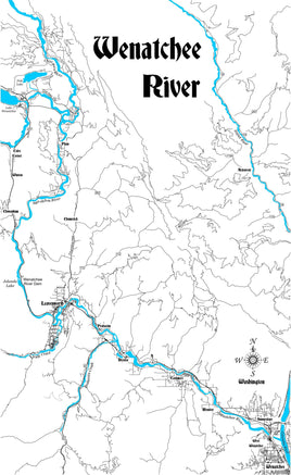 Wenatchee River, Washington - Laser Cut Wood Map